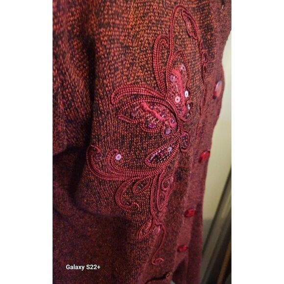 C53 TC Fashion red sweater cardigan floral ribbon & sequin design flower buttons - Picture 2 of 10